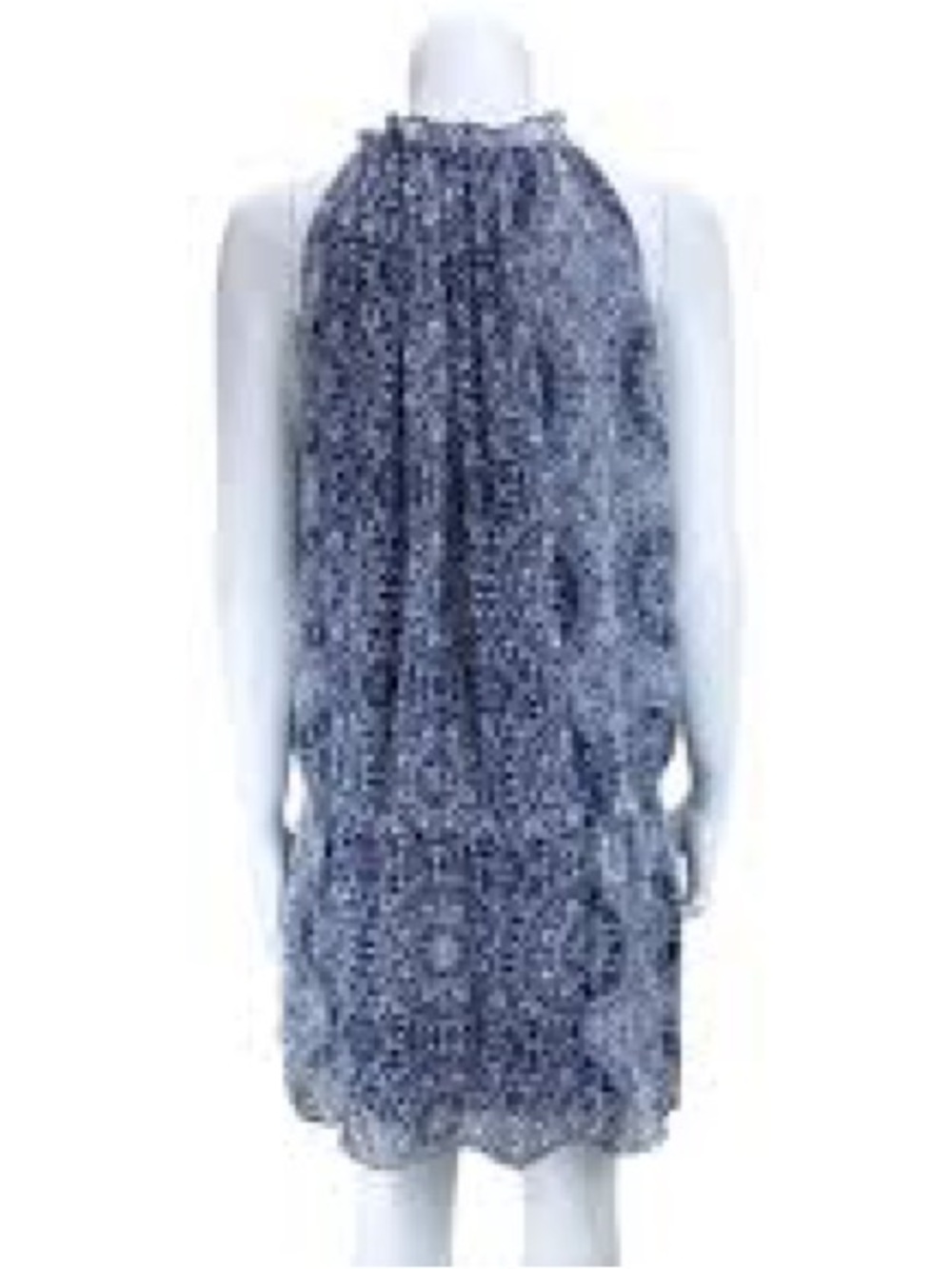MISA Los Angeles Blue White Medallion Mini Dress L Sleeveless L Tassels Beach